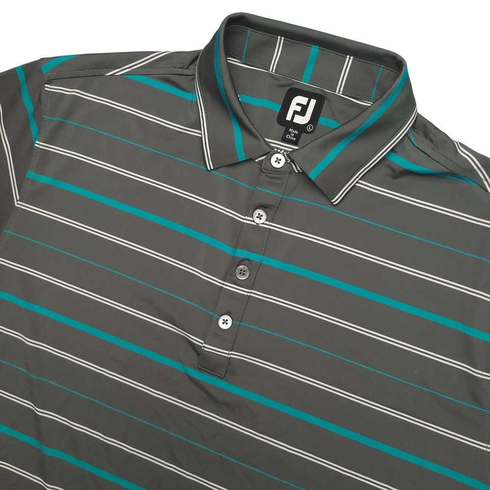 FootJoy Polo Shirt Mens Large Gray Stripe Short Sleeve Golf Performance Stretch